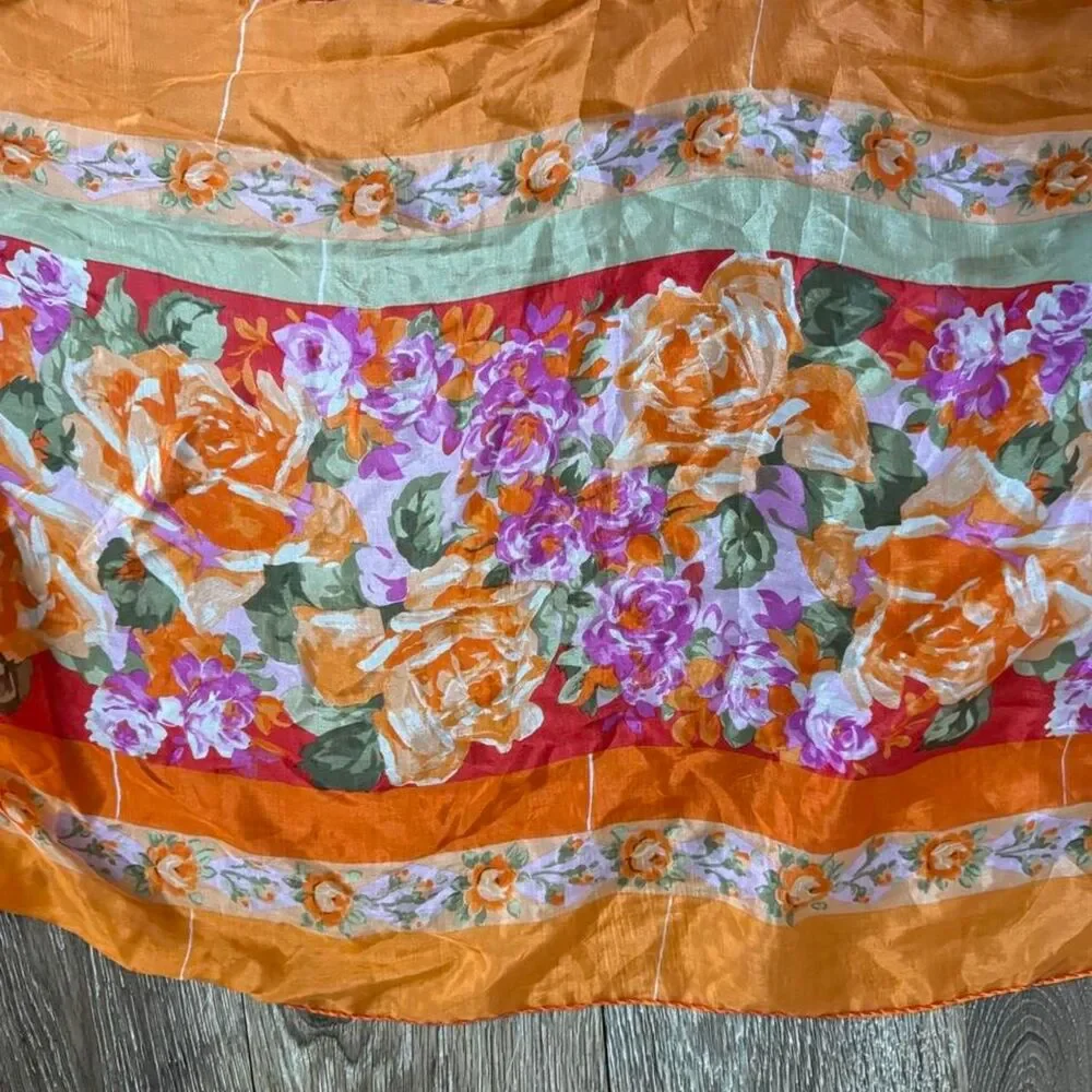 Women's Floral, Orang Scarf- 100% Silk